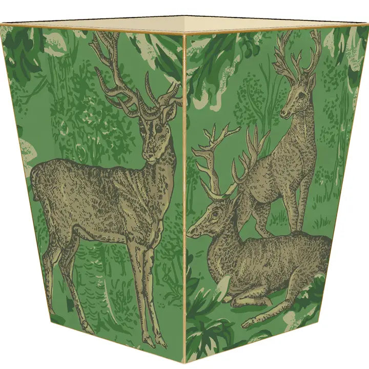 Woodland Deer Green Garland Wastebasket