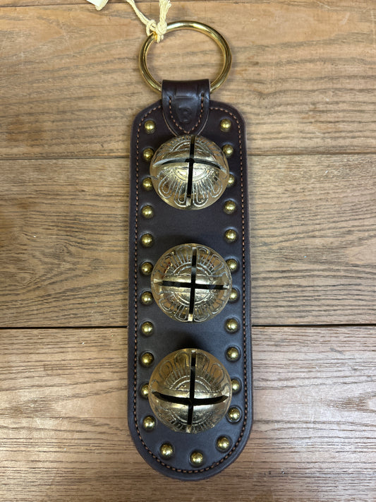 3 Large Solid Brass Bells - Stitched & Studded Doorhanger