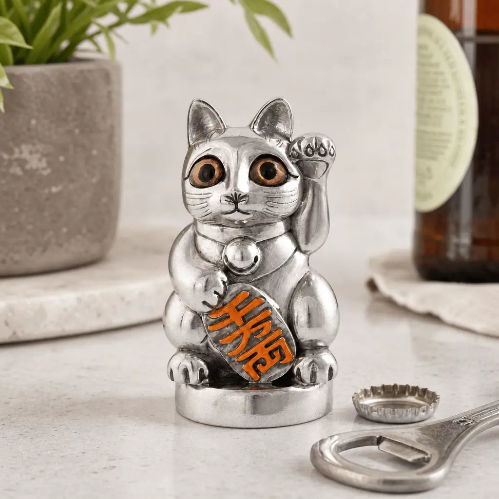 Lucky Cat Pewter Bottle Opener