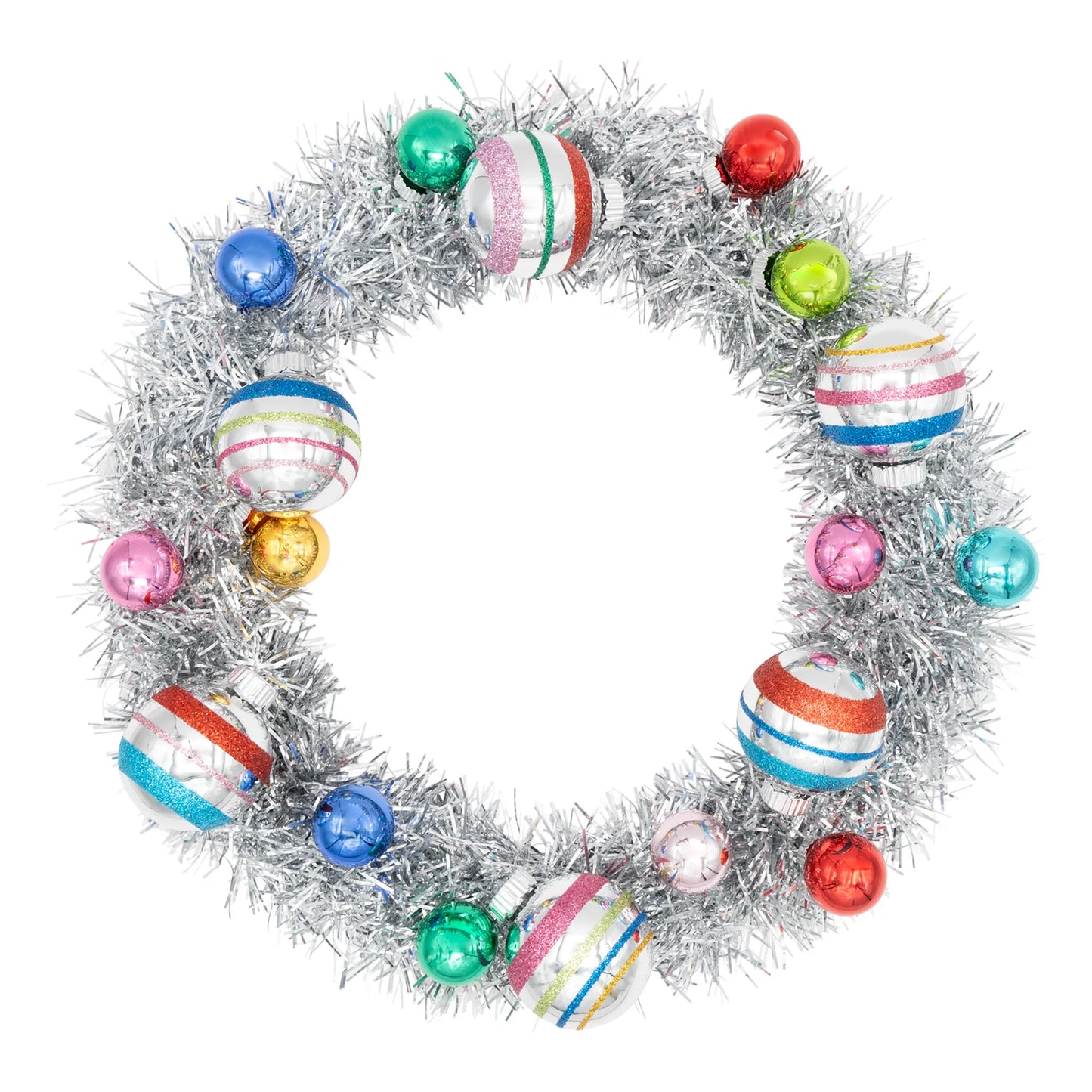 Christmas Confetti Silver Tinsel Wreath w/ 1" and 1.75" Rounds