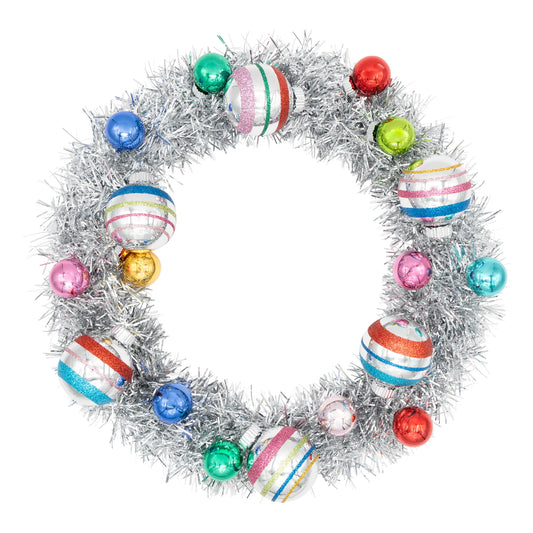 Christmas Confetti Silver Tinsel Wreath w/ 1" and 1.75" Rounds