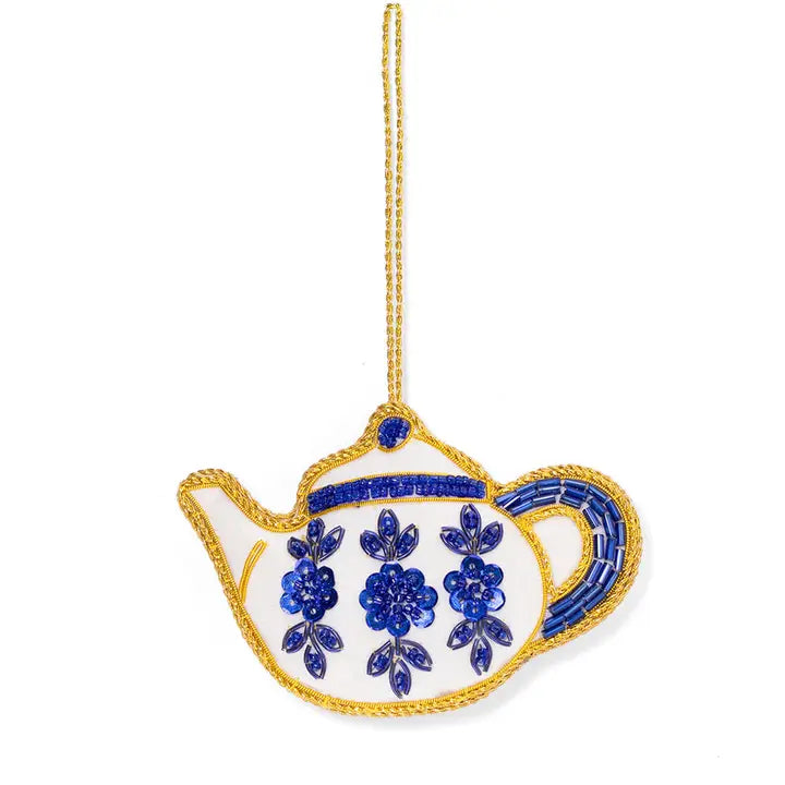 Larissa Plush Teapot Beaded Fabric Ornament
