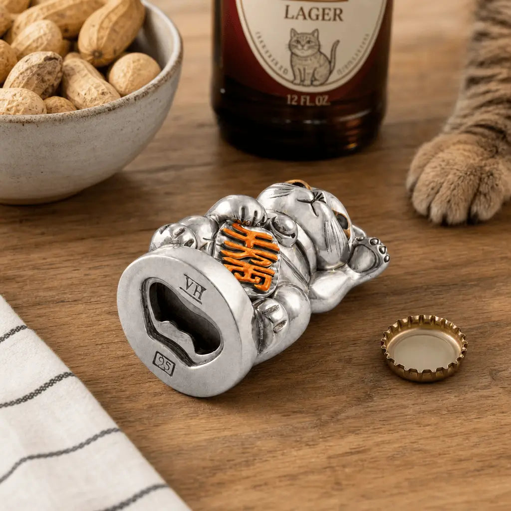 Lucky Cat Pewter Bottle Opener