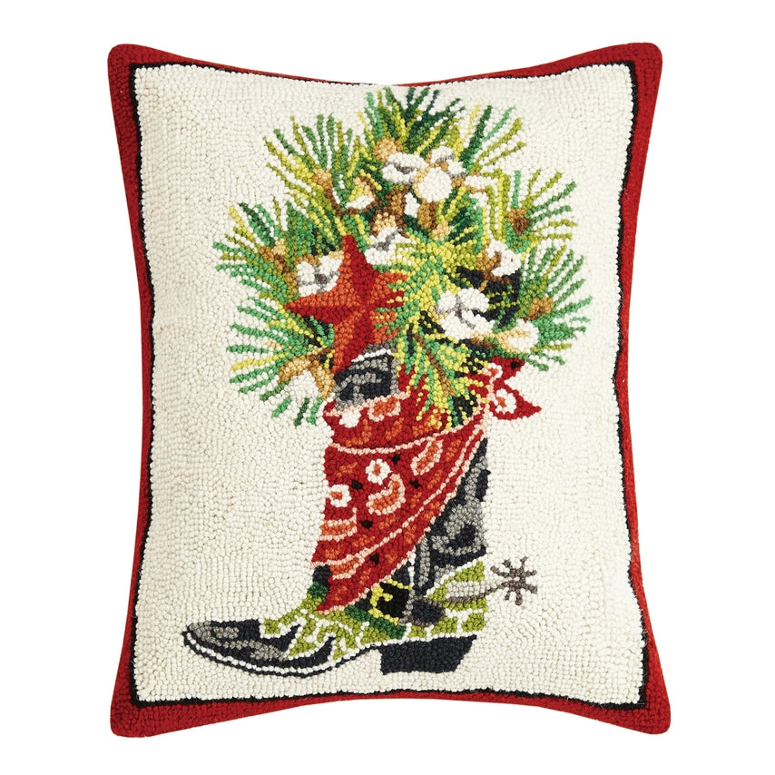 Holiday Cowboy Boot Hook Pillow - Christmas - Mary Lake Thompson