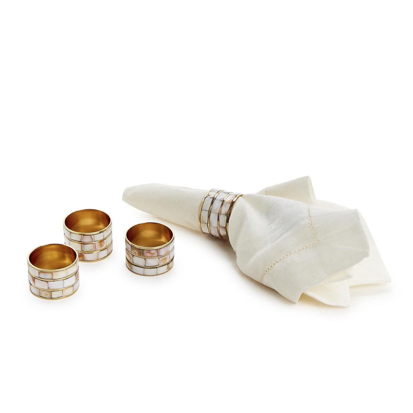 Set of 4 Mother of Pearl Napkin Ring Holder in Gift Box