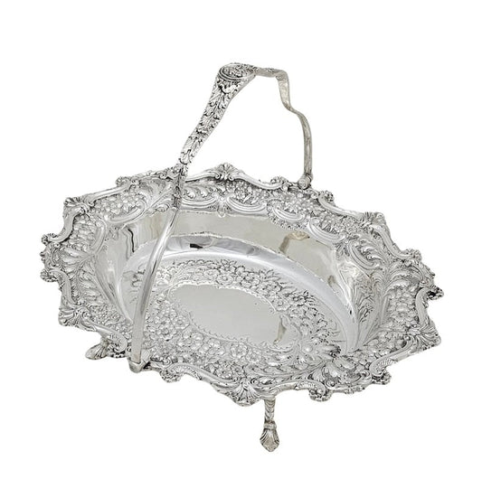 Oval Footed Basket Embossed English Silver Plate