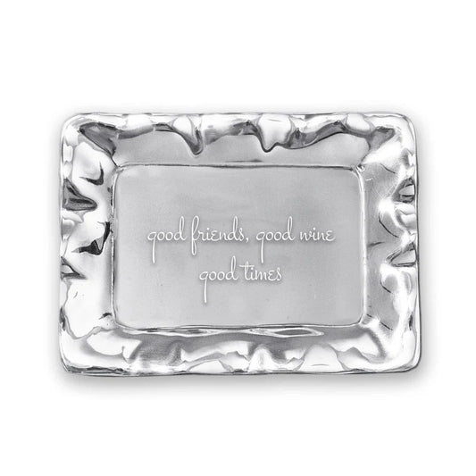 GIFTABLES Vento Rectangular Engraved Tray "good friends, good wine, good times"