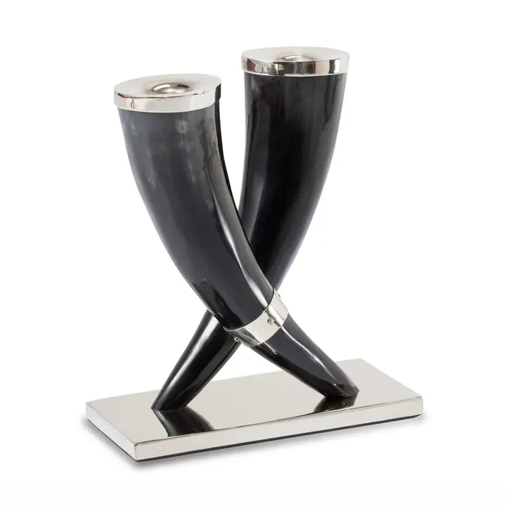 Dark Horn & Silver Candleholder