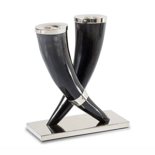 Dark Horn & Silver Candleholder