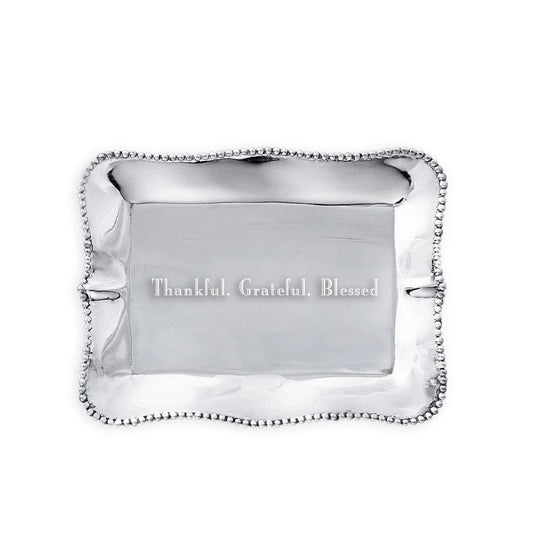 GIFTABLES Pearl Denisse Rect Engraved Tray "Thankful, Grateful, Blessed"