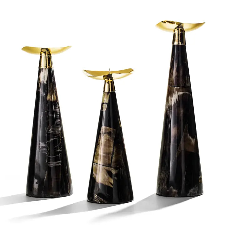 Horn Veneer Trio Candleholder Set