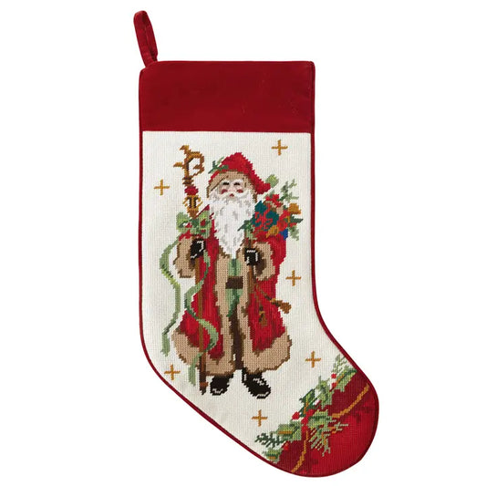 Santa With Staff Embroidered Stocking