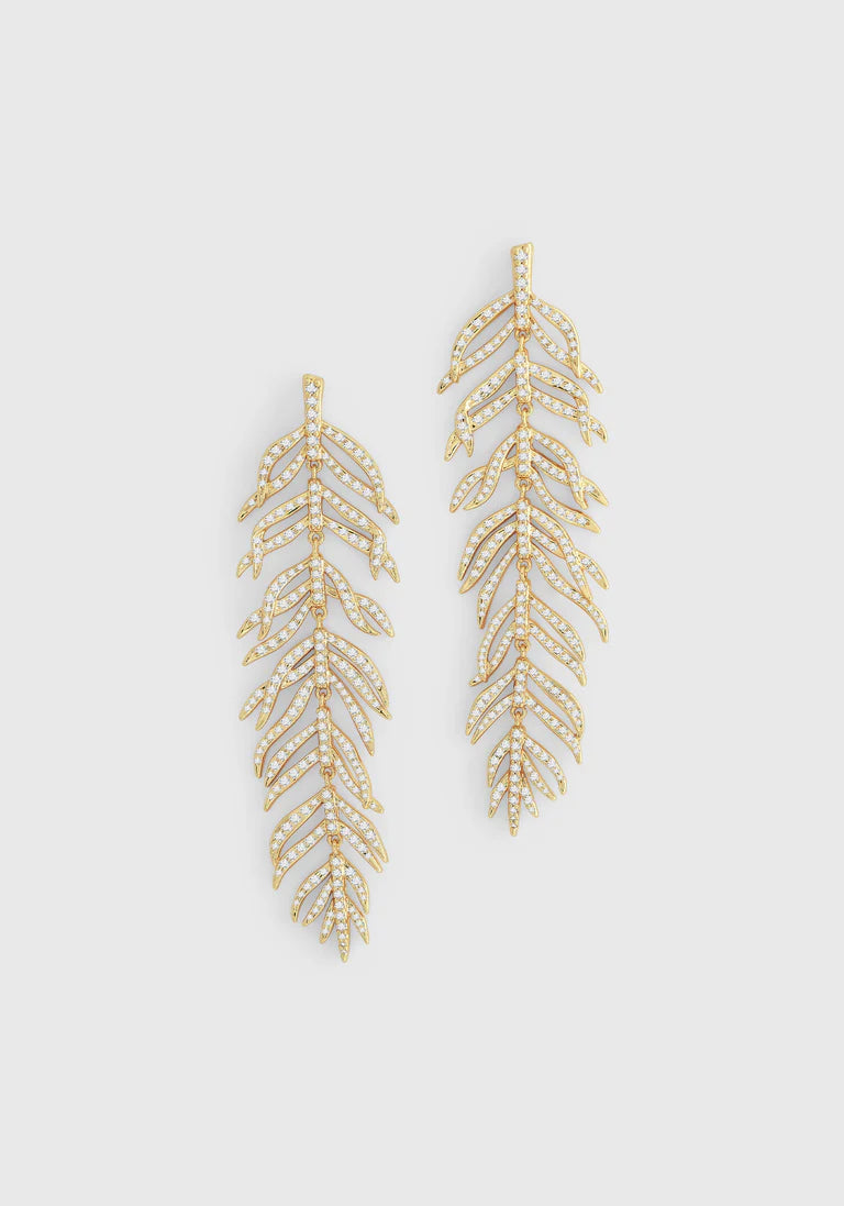 Palm Leaves Pave Dangle Earrings, Gold