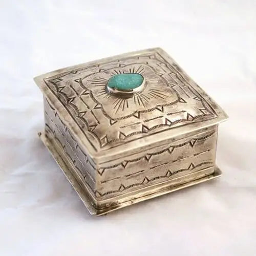 Square Stamped Box with Turquoise