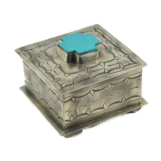 Square Stamped Box w/ Turquoise Cross