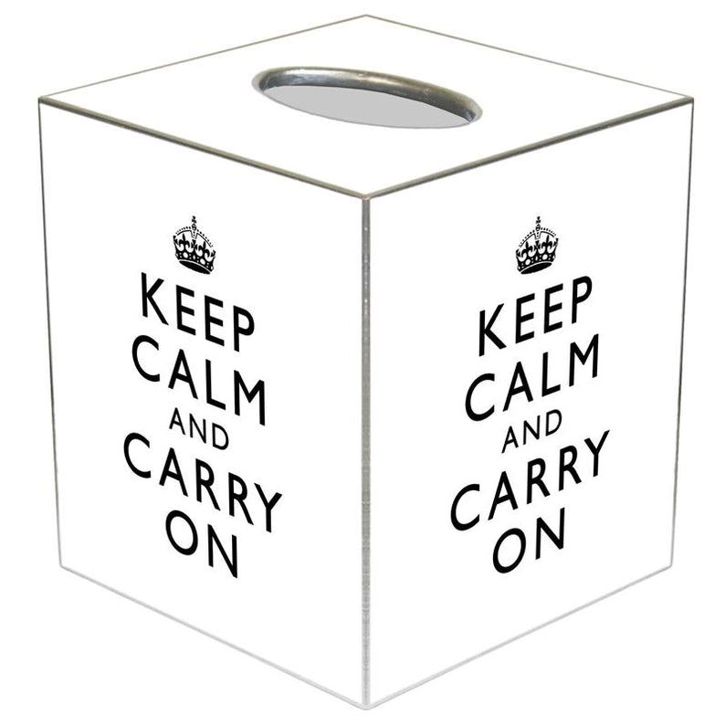 White Keep Calm & Carry On Tissue Box Cover
