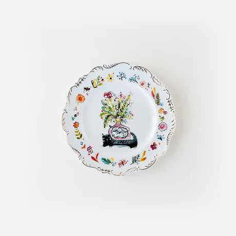 Cat Plate with Gold Trim