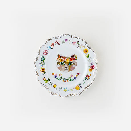 Cat Plate with Gold Trim