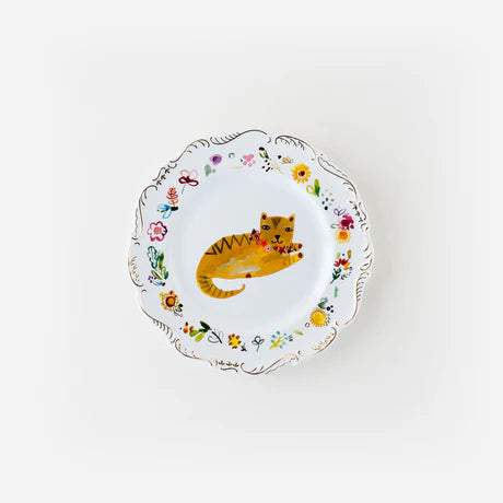Cat Plate with Gold Trim
