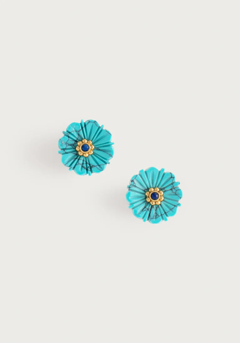 Milos Carved Stone Flower Stud Earrings