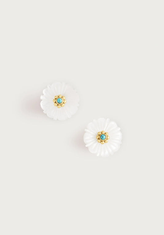 Milos Carved Stone Flower Stud Earrings