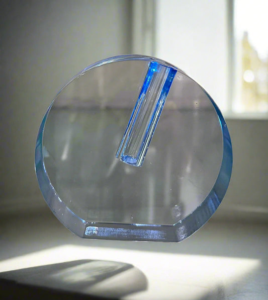 Crystal Glass Round Flat Vase Blue