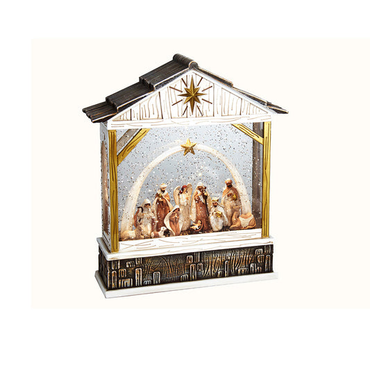 Courtyard Nativity Scene With Spinning Glitter Water Lantern