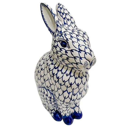 Large Blue and White Porcelain Bunny