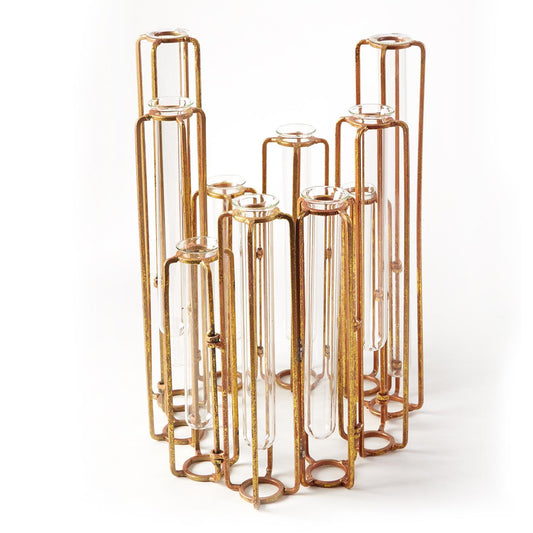 Hinged Flower Vase with Antiqued Gold Finish