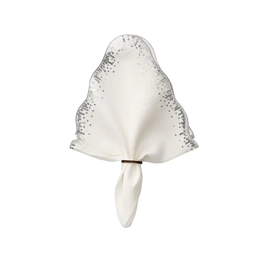 Sequin Spray Napkin in White & Silver