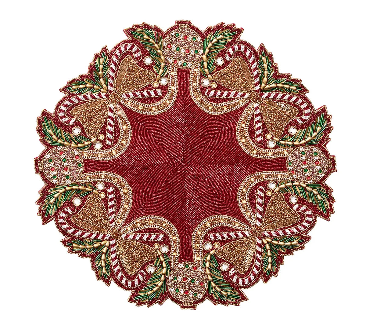 Candy Cane Bow Placemat in Red, Green & Gold, Set of 2