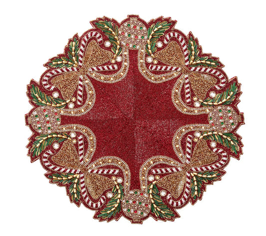 Candy Cane Bow Placemat in Red, Green & Gold, Set of 2