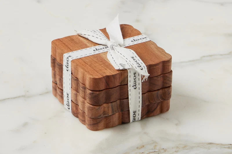 Scalloped Wood Coasters Set of 4