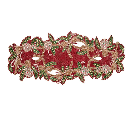 Candy Cane Bow Runner in Red, Green & Gold