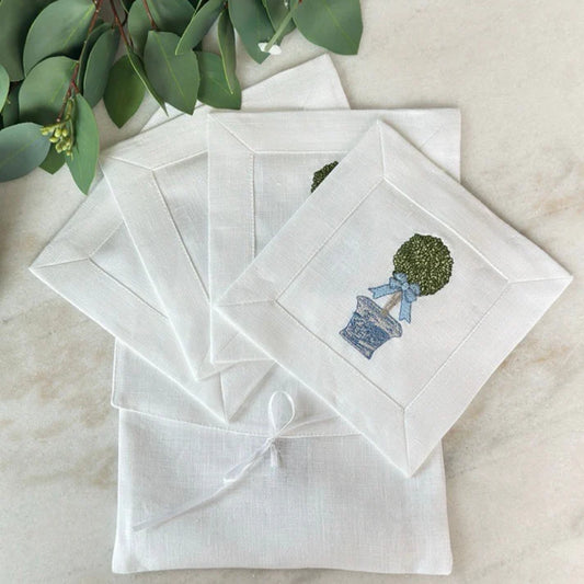 Chinoiserie Boxwood Topiary Cocktail Napkin Set