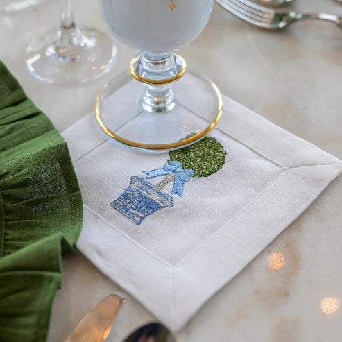 Chinoiserie Boxwood Topiary Cocktail Napkin Set