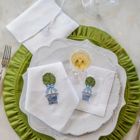 Chinoiserie Boxwood Topiary Cocktail Napkin Set
