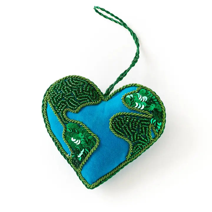 Larissa Plush Heart Earth Beaded Felt Ornament