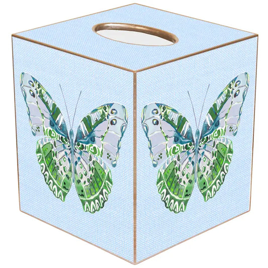 Blue Linen Butterfly Tissue Box