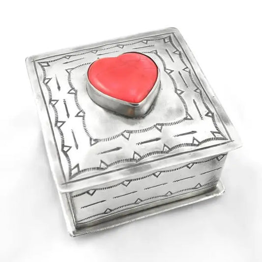 Square Stamped Box with Coral Heart
