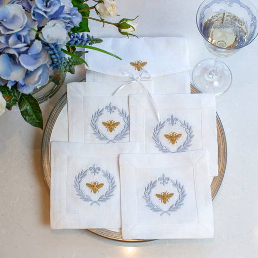 Italian Bee Linen Cocktail Napkin Set