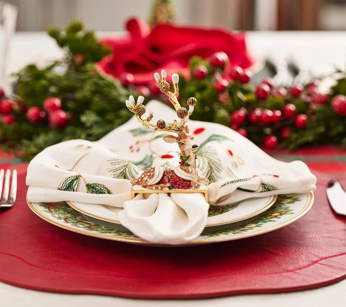 Blitzen Napkin Ring in Brown & Multi, Set of 4