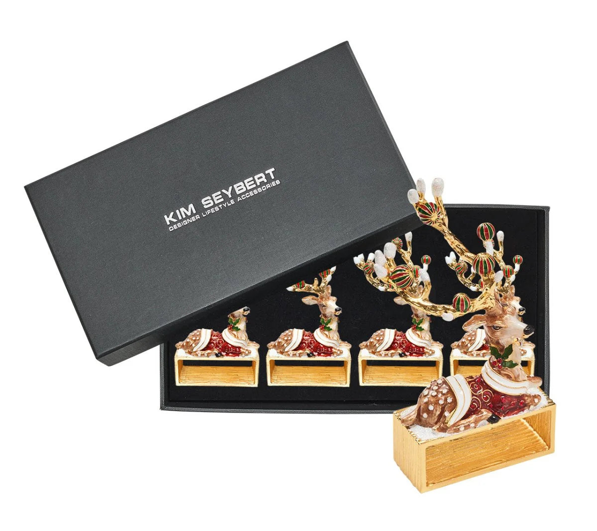 Blitzen Napkin Ring in Brown & Multi, Set of 4