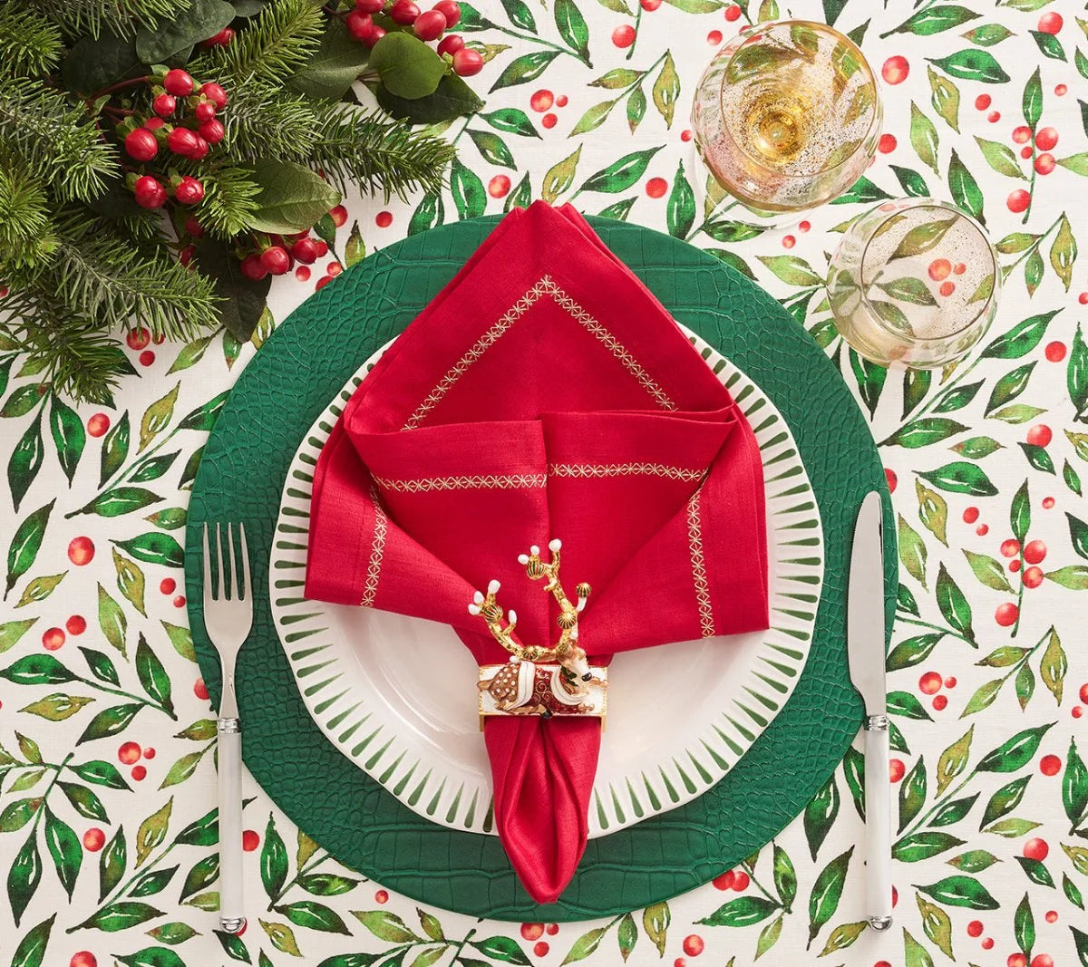 Blitzen Napkin Ring in Brown & Multi, Set of 4