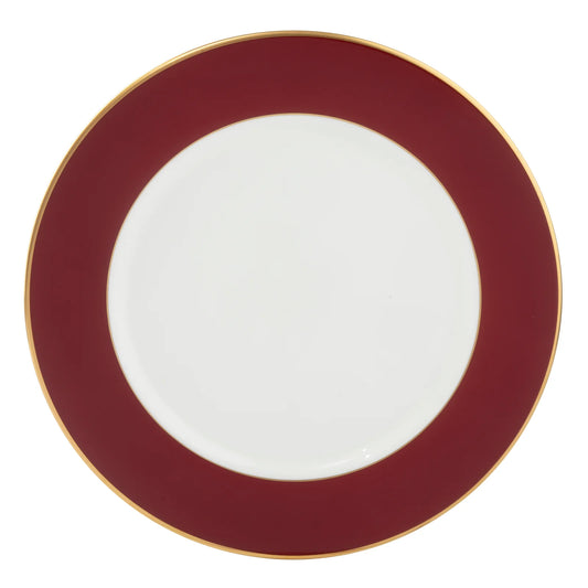 Color Charger Plate with Burgundy Band and Gold Rim (White Body)
