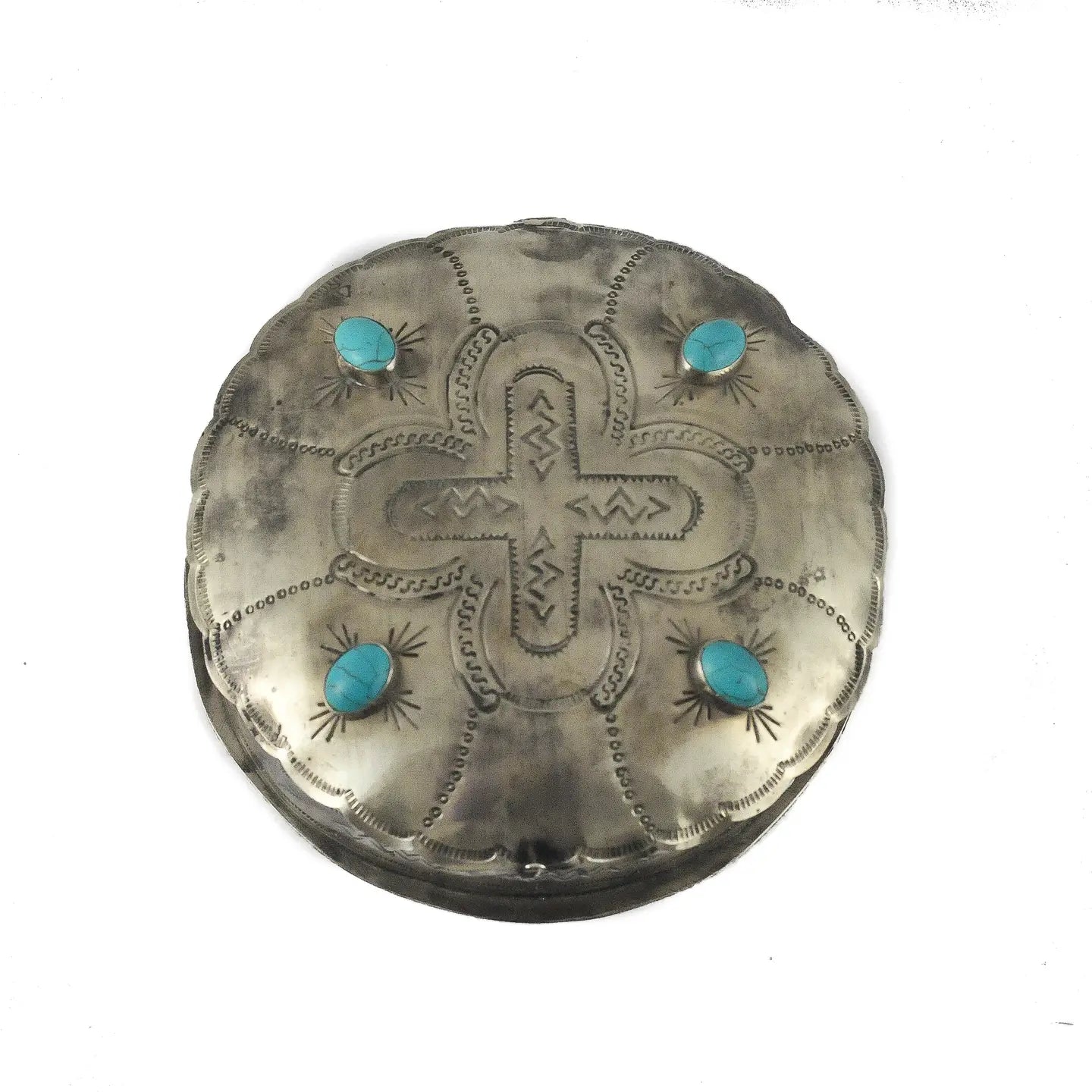 Stamped Round Box with Turquoise