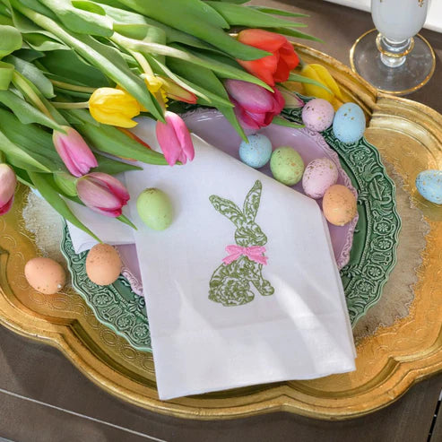 Green Toile Bunny Linen Towel