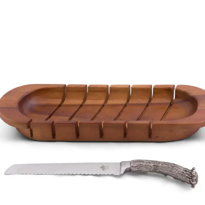 Oval Bread Board with Antler Knife