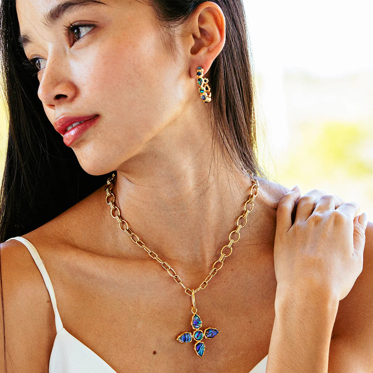 Aurora Medium Hoop Earrings - Abalone