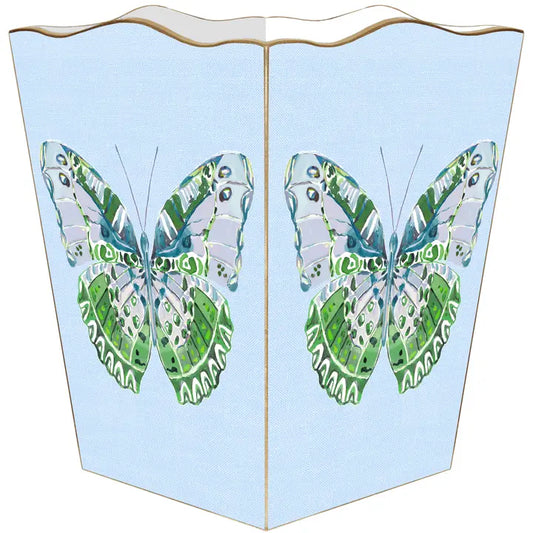 Blue Linen Butterfly Wastebasket